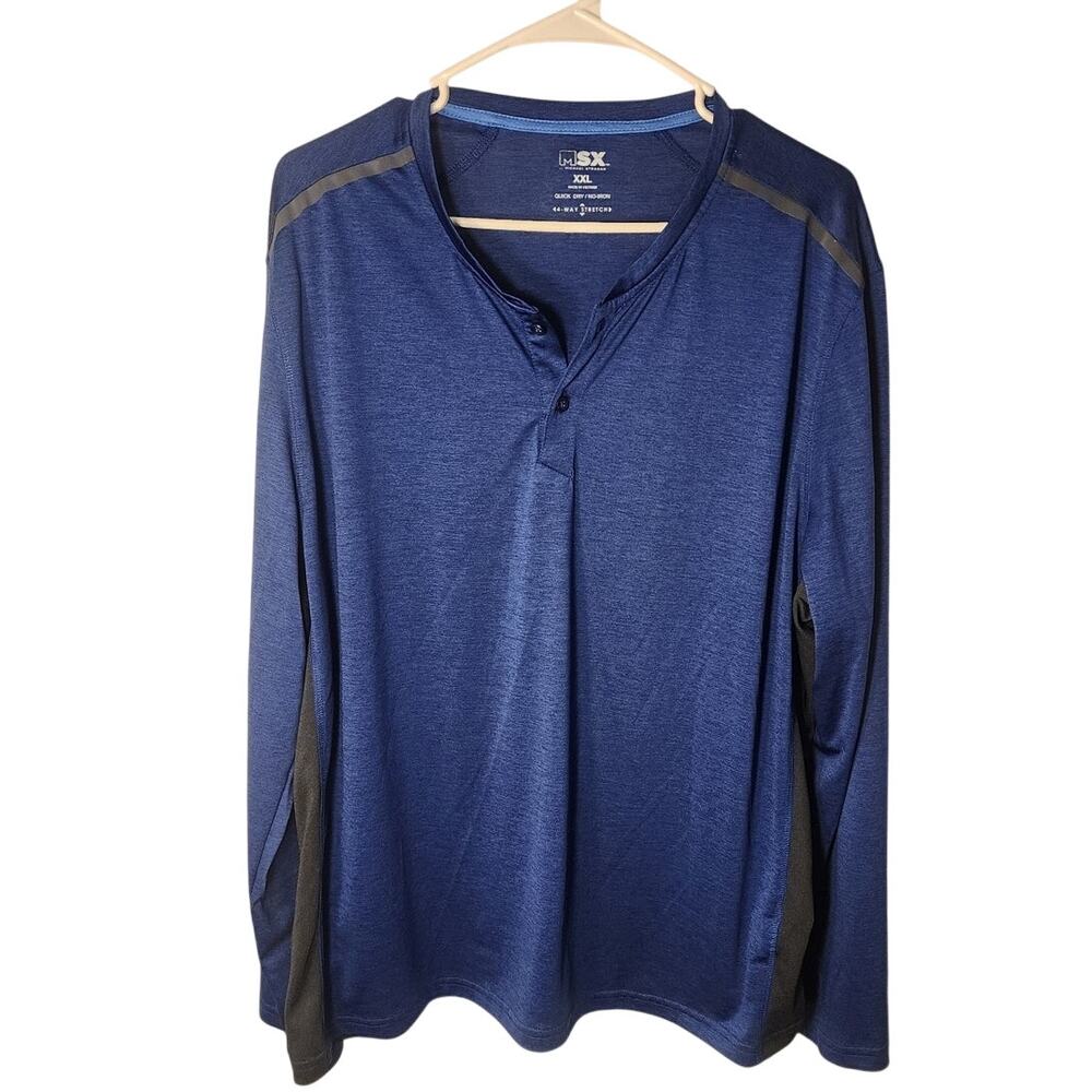 MSX Michael Strahan Mens Long Sleeve Shirt Blue Quick Dry Stretch Size XXL